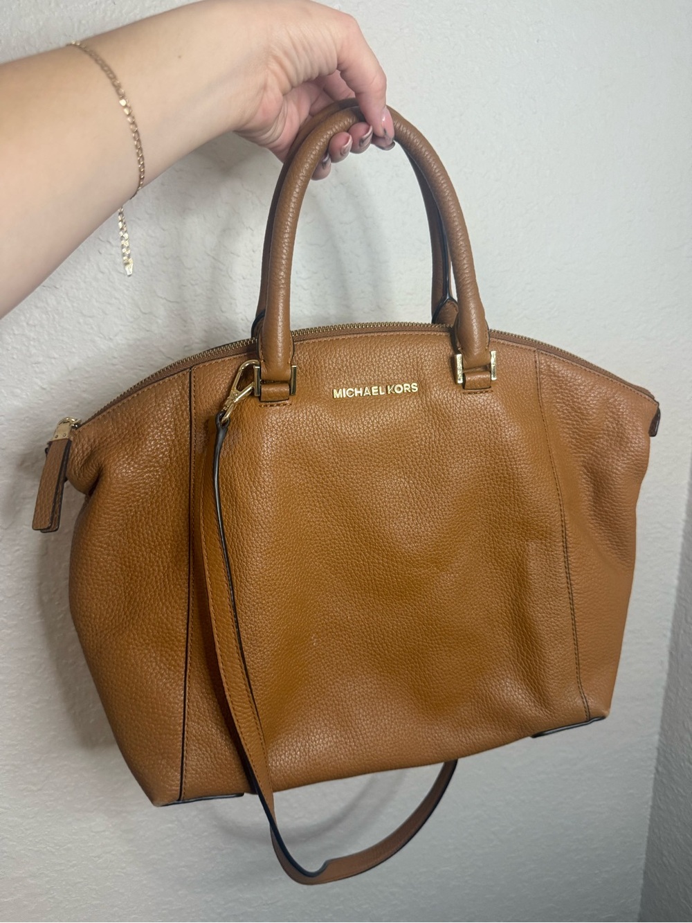 Michael Kors Cognac Pebbled Leather Satchel